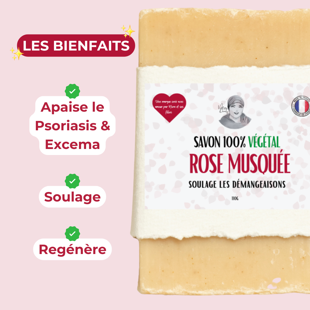 Savon Anti Psoriasis & Eczéma Apaise les Démangeaisons - à la Rose Musquée - 110 grammes - 100% végétal